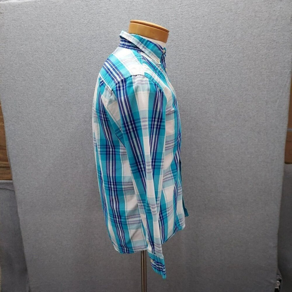 Chaps Mens Easy Care Button Down Long Sleeve Shirt Blue Plaid Size XL 18/20 - Picture 4 of 6
